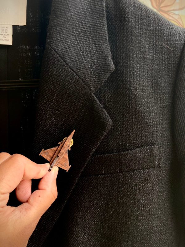 Rafale jet wooden lapel pin