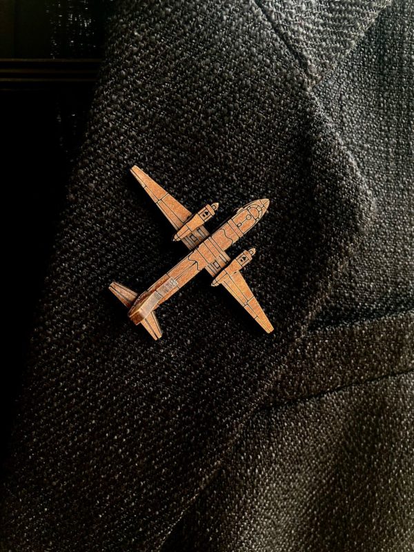 AN 32 aircraft wooden lapel pin